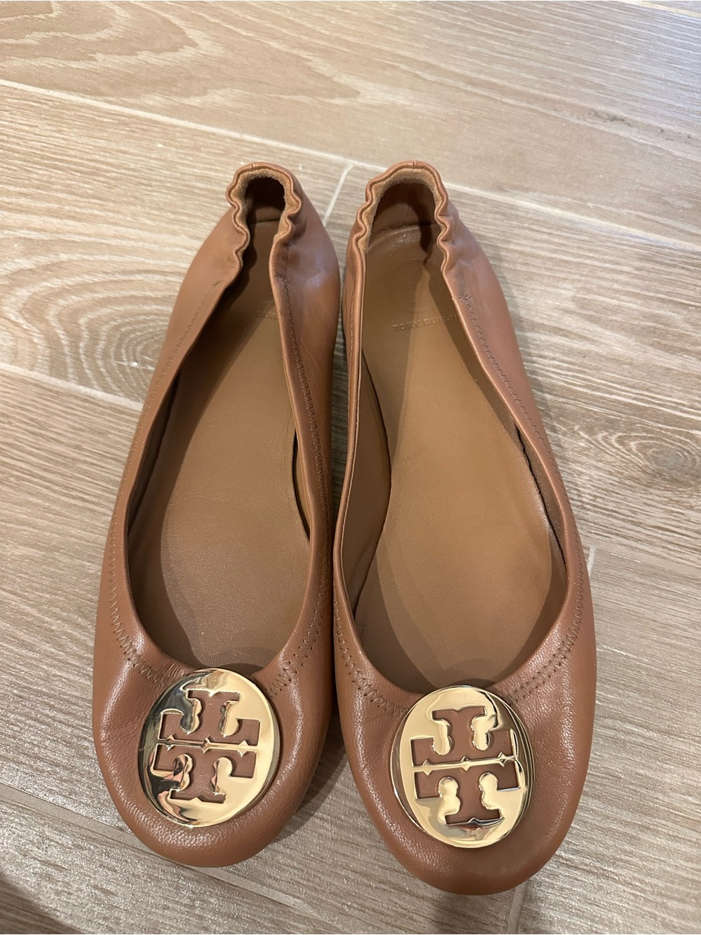 Tory Burch Minnie Cognac Leather Ballet Flats